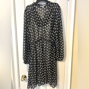 French Connection Sheer Dress w Slip, Long Sleeve Black & White Women’s Small